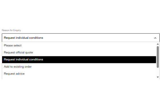 Select the reason for the enquiry