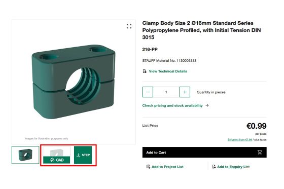 Os arquivos STEP estão disponíveis diretamente na página de detalhes do produto