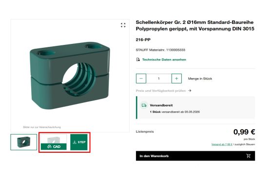 STEP Dateien direkt auf der Produktdetailseite verfügbar