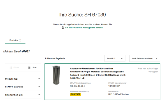 Passendes Ergebnis mit Angabe vom Wettbewerber