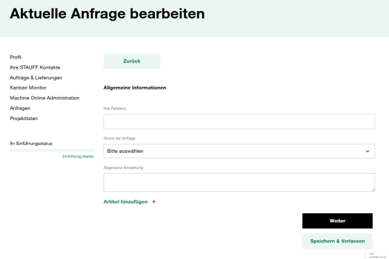 Anfragen bearbeiten und abschicken