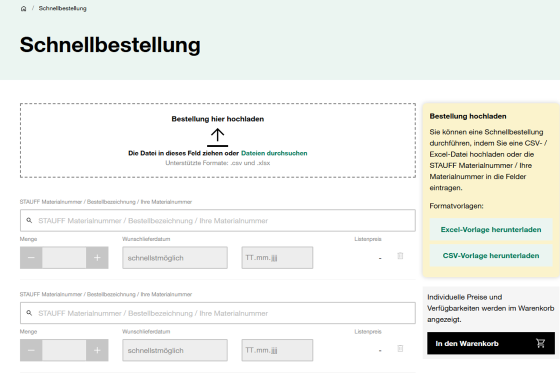 Schnellbestellungen aufgeben