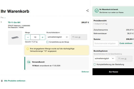 Übersicht Warenkorb