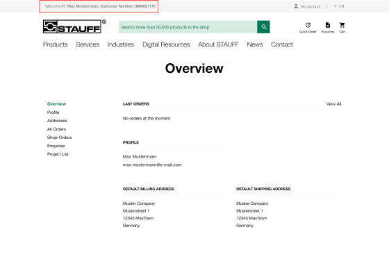 Existing customer account overview