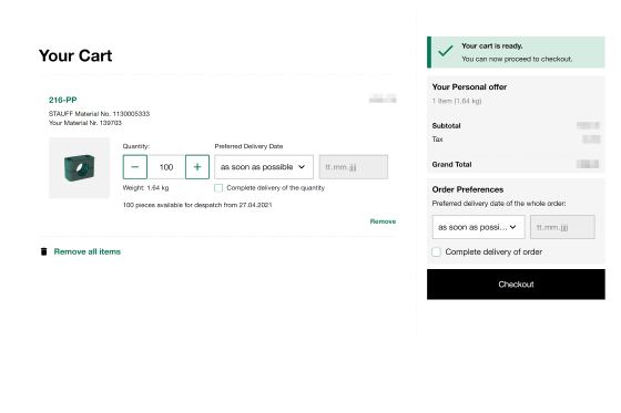 Overview shopping cart
