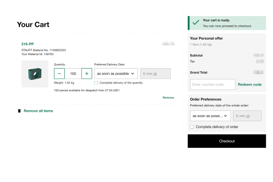 Overview shopping cart