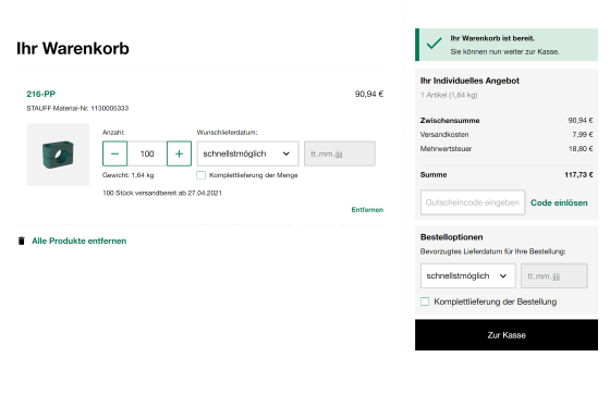 Übersicht Warenkorb