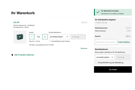Übersicht Warenkorb