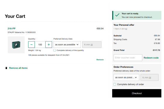 Overview shopping cart