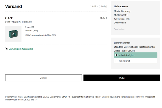 Gewünschte Lieferart auswählen
