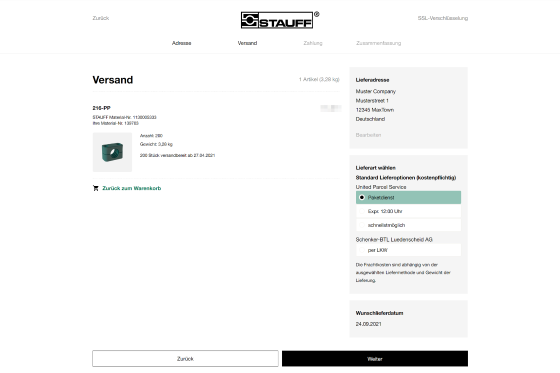 Gewünschte Lieferart auswählen