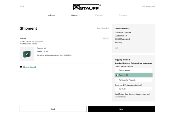 Select desired shipping method
