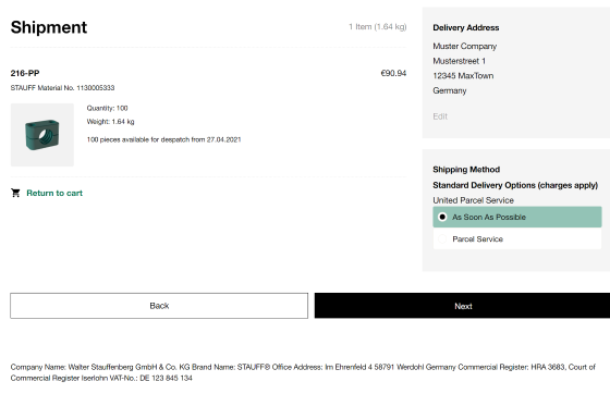Select desired shipping method