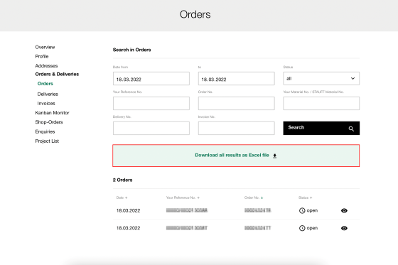 Download Orders as Excel Document