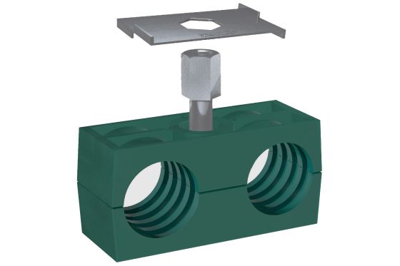 Exemplo de uma instalação montada na superfície com Abraçadeiras gêmeas