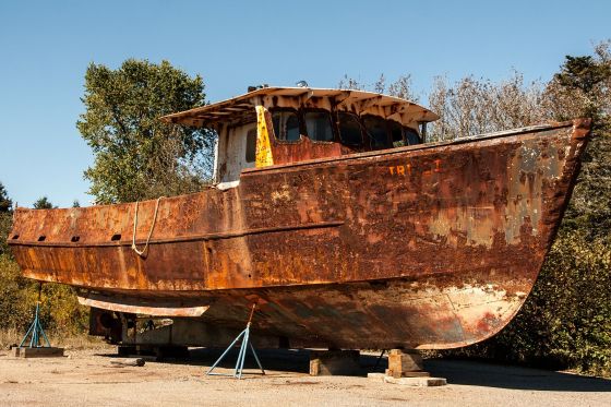 Rusted boat on a beach