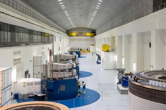 A look into the machine cavern of the pumped storage plant