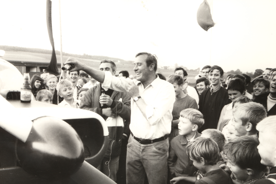 Arnold Menshen at an aircraft naming ceremony