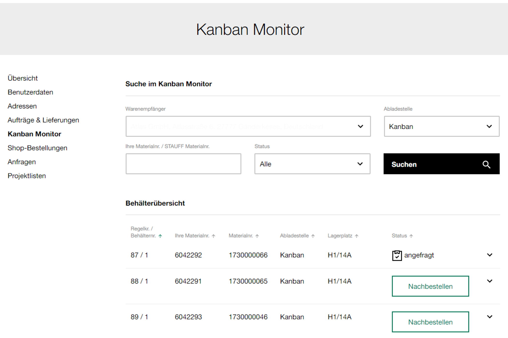 Kanban-Monitor auf der STAUFF Digital Platform