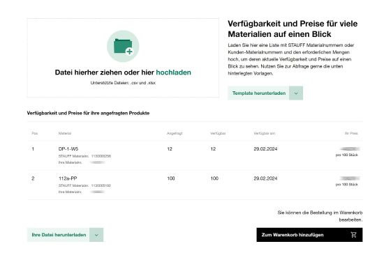 Massenabfrage im STAUFF Online-Shop