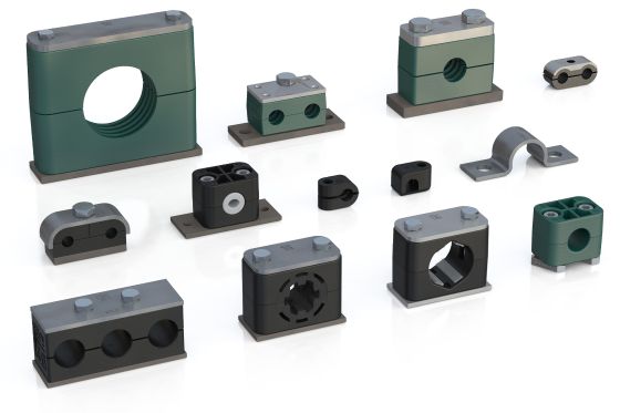 Green clamps in a container