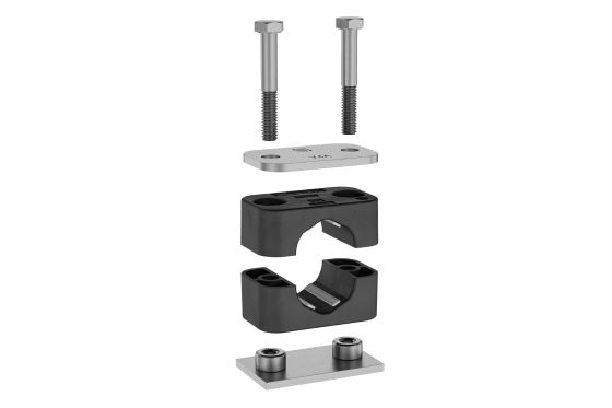 ACT pipe clamp in its individual components