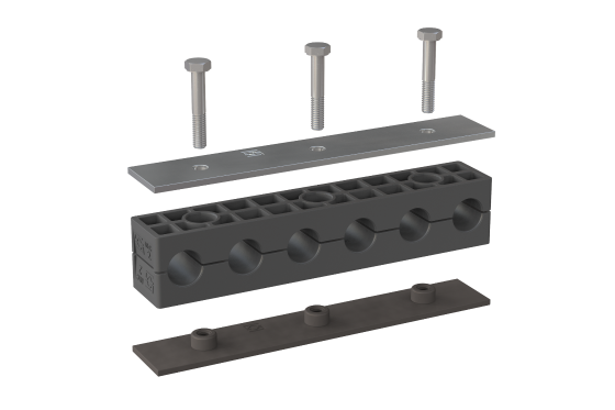 Multi-Line clamp with cover plate, weld-on plate and screws
