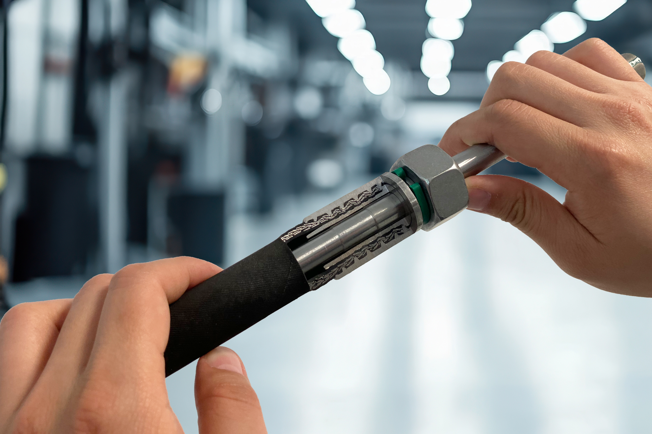 Test mandrel in use - How to check the reduction of the nipple diameter on hose connectors