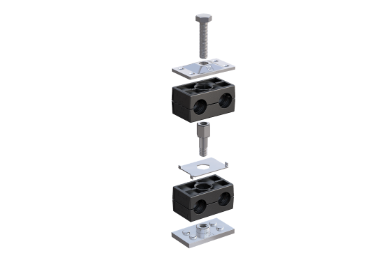 Example of a surface-mounted installation with twin clamps