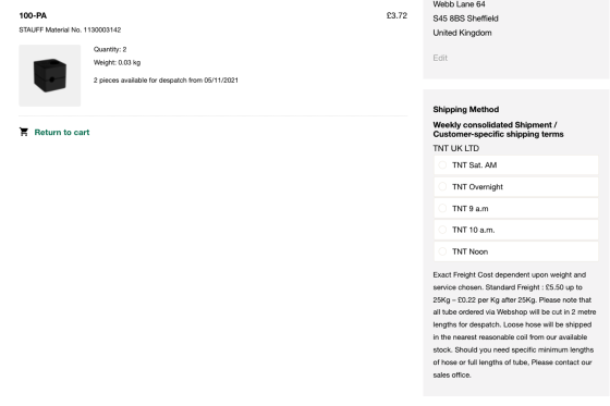 Select desired shipping method