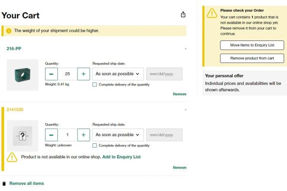 Cart of a quick order