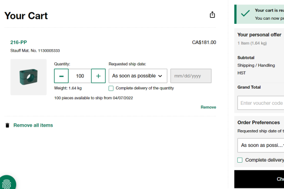 Overview shopping cart