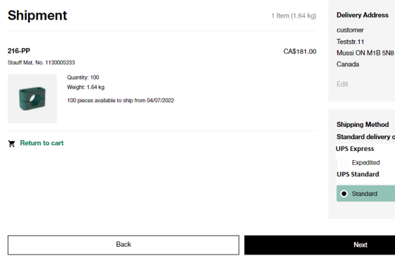 Select desired shipping method