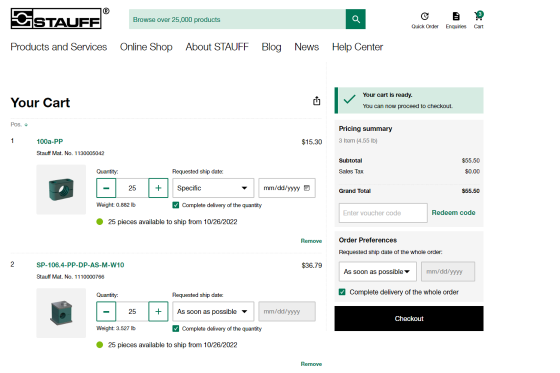 Resumen del carro de compra